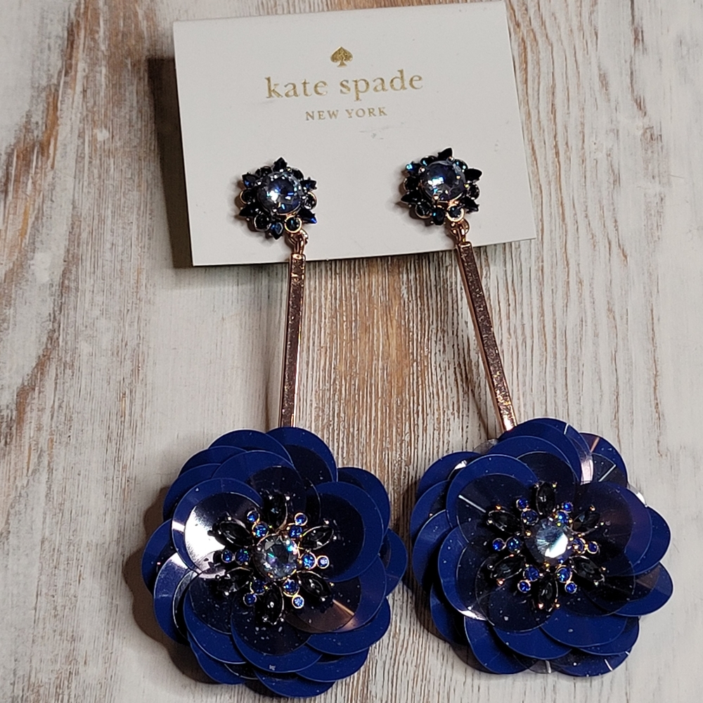 KATE SPADE Snowy Nights Navy Sequin Rhonestone Earrings